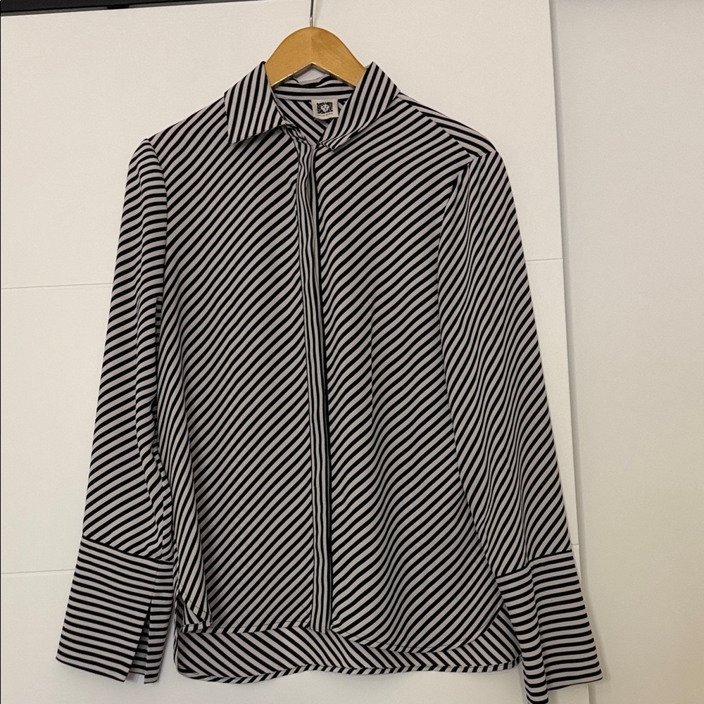 Anne Klein Black and White Striped Blouse